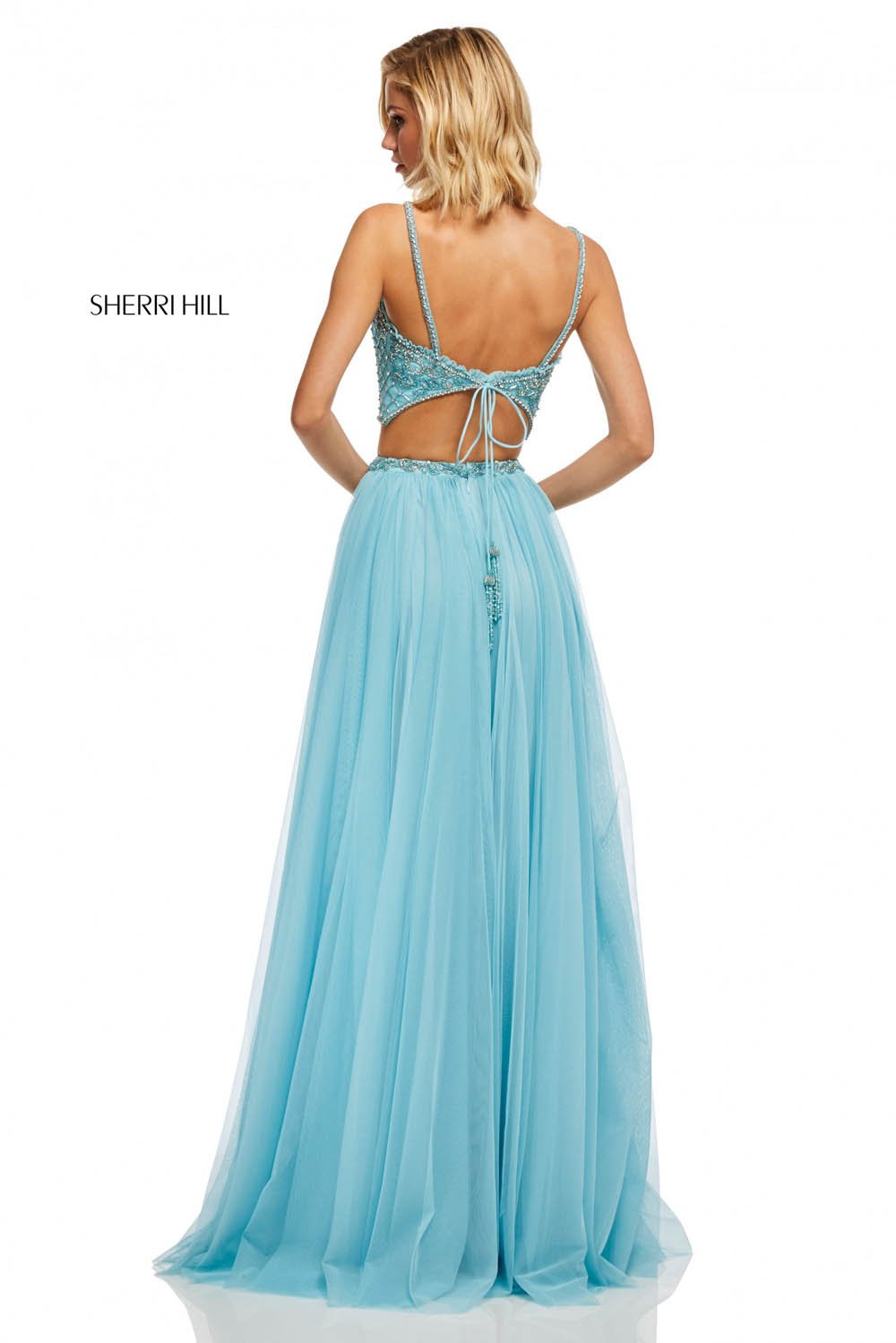 Sherri Hill 52516 dress images in these colors: Light Yellow, Light Pink, Navy, Ivory, Black, Aqua, Light Blue, Lilac, Coral.
