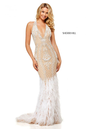 Sherri Hill 52518 dress images in these colors: Nude Ivory, Ivory, Black.