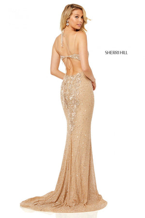 Sherri Hill 52521 dress images in these colors: Nude Pink, Light Yellow.