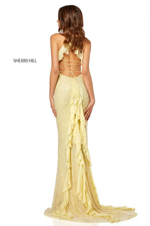 Sherri Hill 52526 dress images in these colors: Light Yellow, Nude, Lilac, Aqua, Navy, Black, Red.