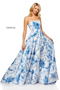 Sherri Hill 52532 dress images in these colors: Ivory Blue Print.