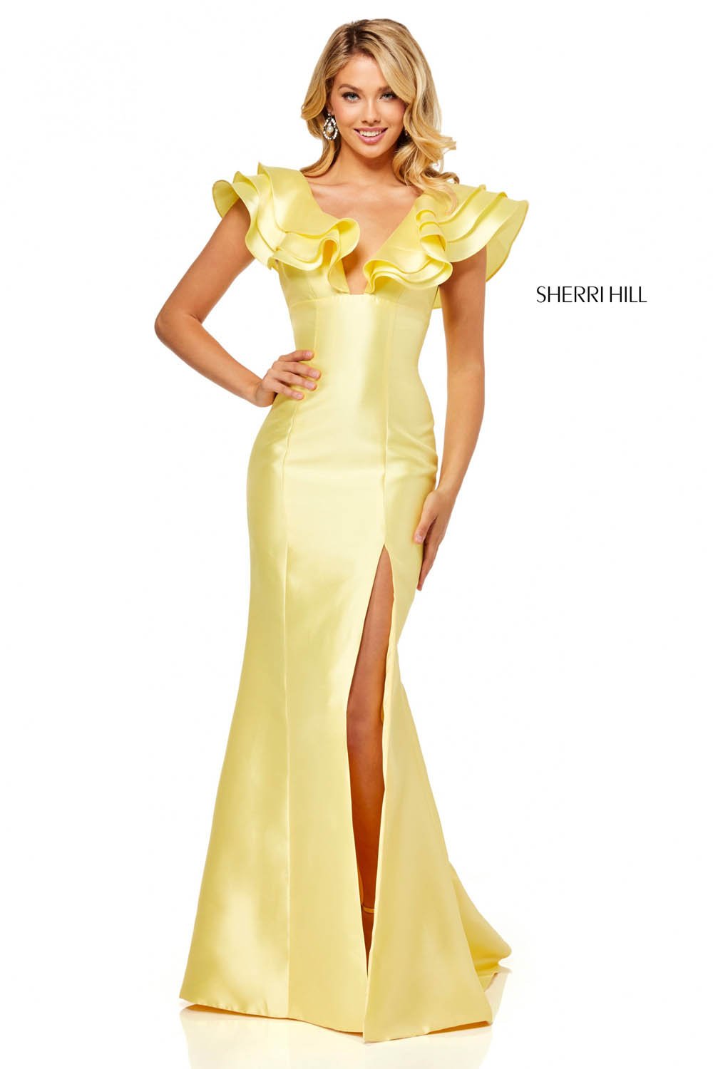Sherri Hill 52546 dress images in these colors: Turquoise, Orange, Yellow, Light Blue, Hot Pink, Black, Lilac, Red, Emerald.