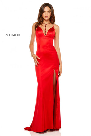 Sherri Hill 52548 dress images in these colors: Black, Red, Raspberry, Royal, Emerald, Teal, Blush, Ruby.