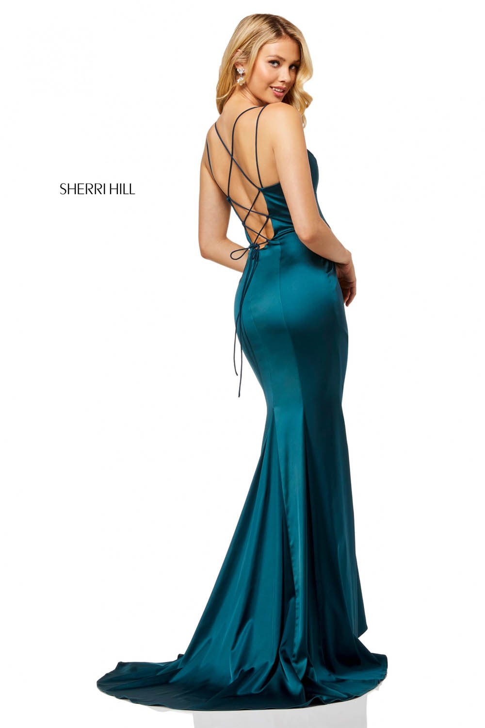 Sherri Hill 52548 dress images in these colors: Black, Red, Raspberry, Royal, Emerald, Teal, Blush, Ruby.