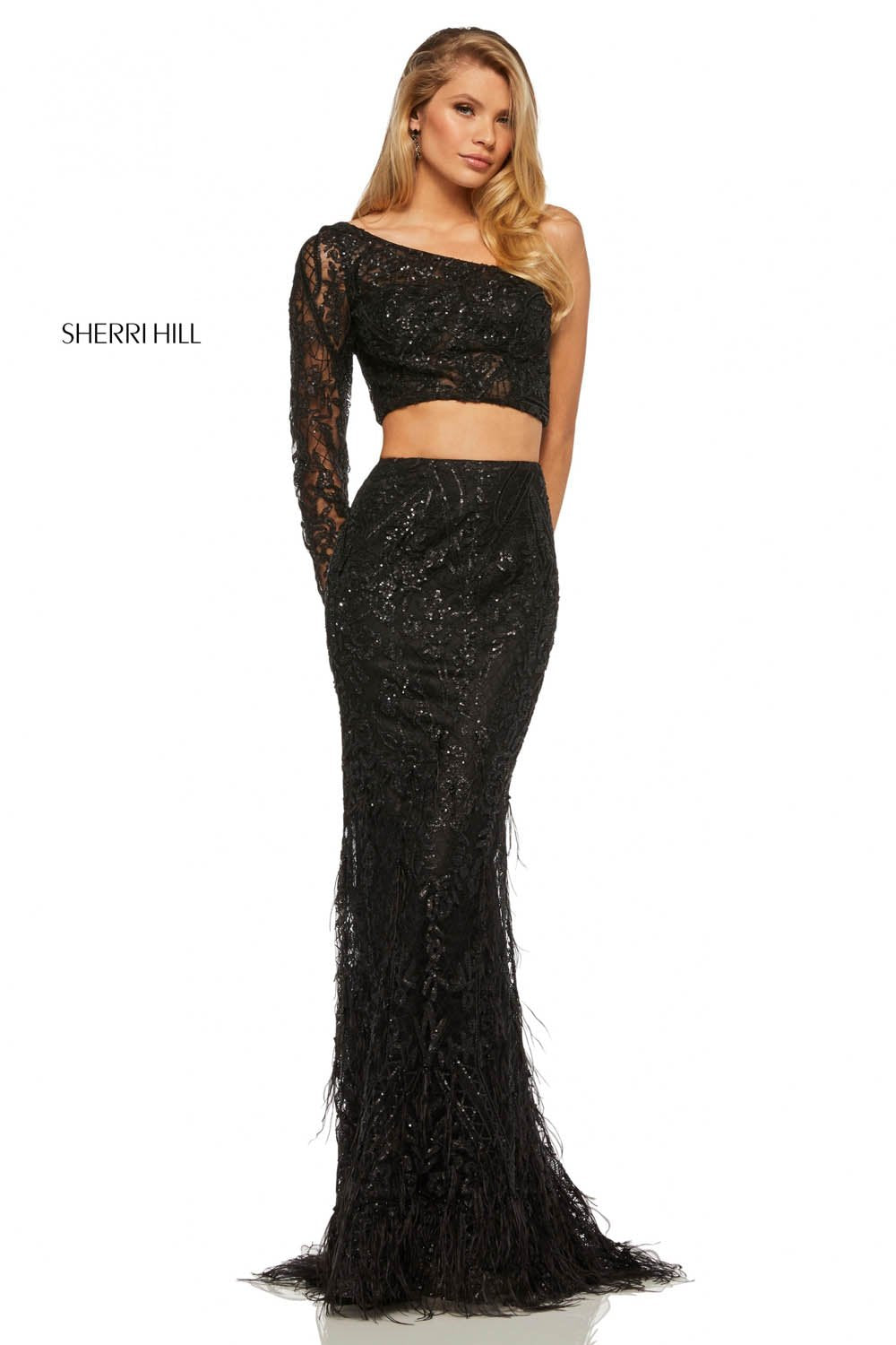 Sherri Hill 52555 dress images in these colors: Rose Gold, Black, Wine, Navy, Silver.