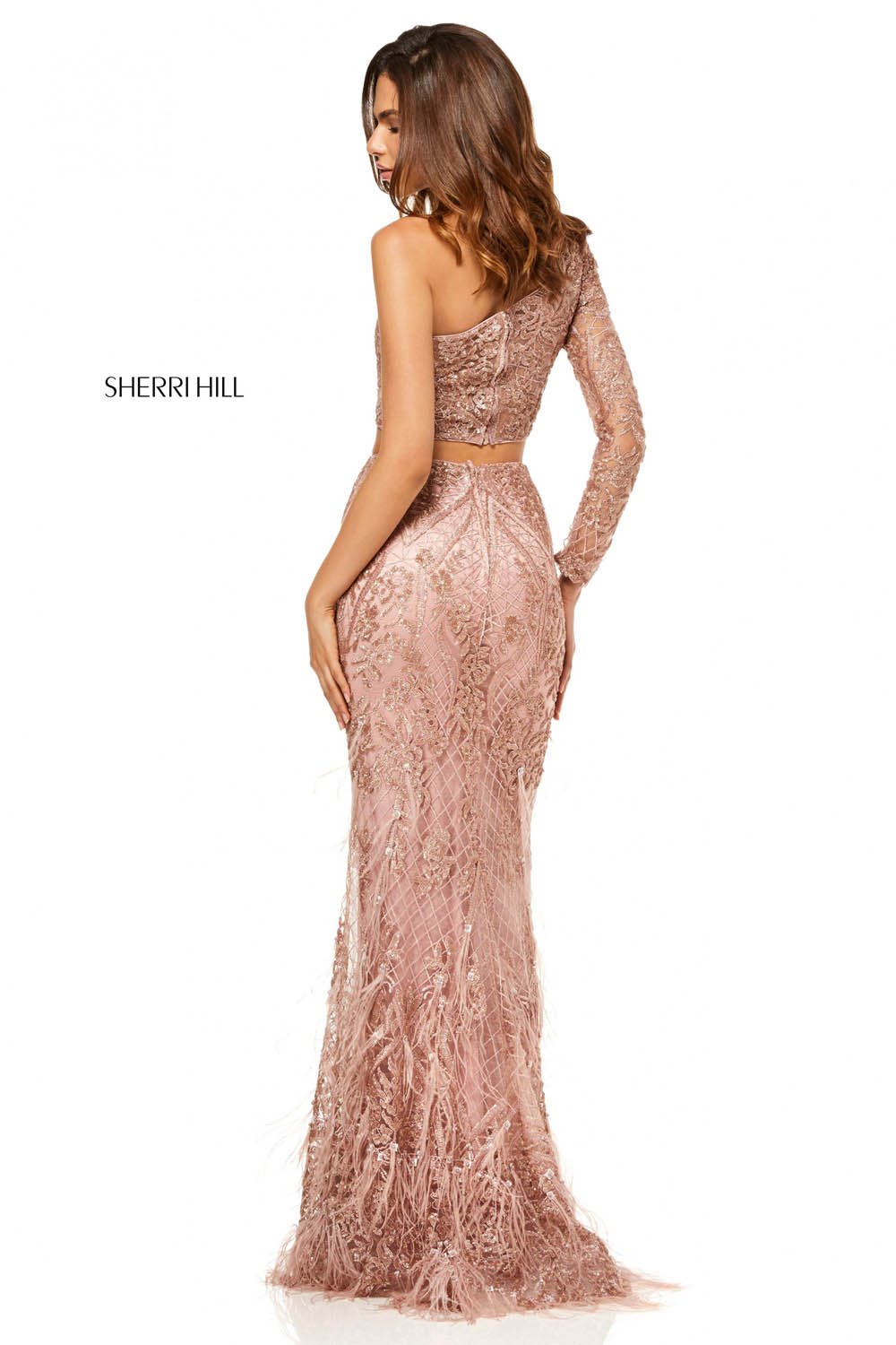 Sherri Hill 52555 dress images in these colors: Rose Gold, Black, Wine, Navy, Silver.