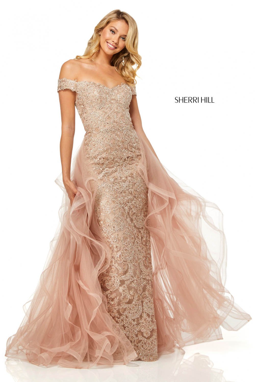 Sherri Hill 52556 dress images in these colors: Rose Gold, Wine, Ivory Gold, Black, Light Blue.