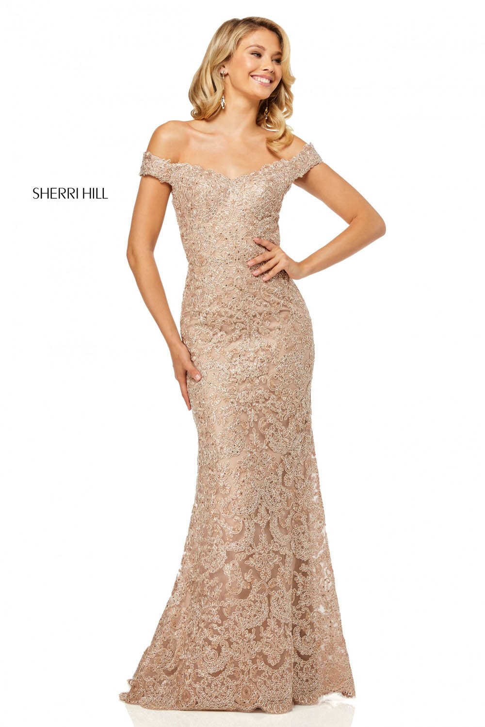 Sherri Hill 52556 dress images in these colors: Rose Gold, Wine, Ivory Gold, Black, Light Blue.