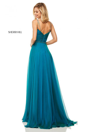 Sherri Hill 52557 dress images in these colors: Candy Pink, Purple, Mocha, Blue, Berry, Teal, Peacock, Orange, Black, Navy, Gunmetal.