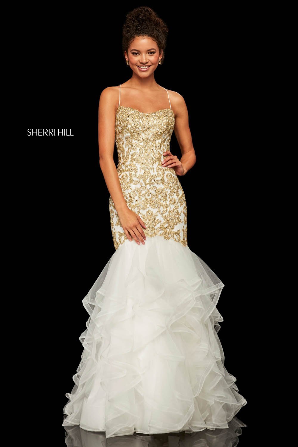 Sherri Hill 52560 dress images in these colors: Wine, Rose Gold, Ivory Gold, Black, Gold, Light Blue, Blush, Aqua, Navy.