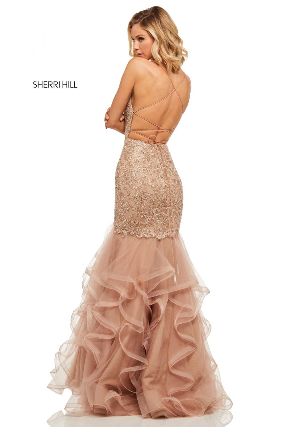 Sherri Hill 52560 dress images in these colors: Wine, Rose Gold, Ivory Gold, Black, Gold, Light Blue, Blush, Aqua, Navy.