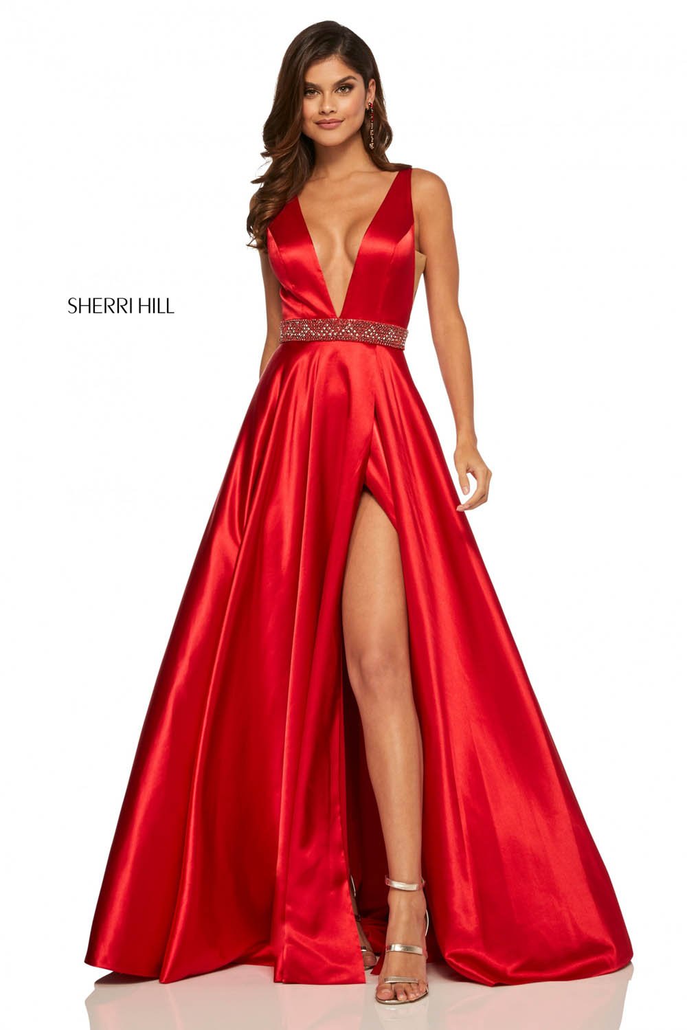 Sherri Hill 52564 dress images in these colors: Red, Emerald, Mocha, Peacock, Magenta, Yellow, Royal, Teal, Orange, Rose, Turquoise, Wine, Aqua, Lilac, Black, Navy.