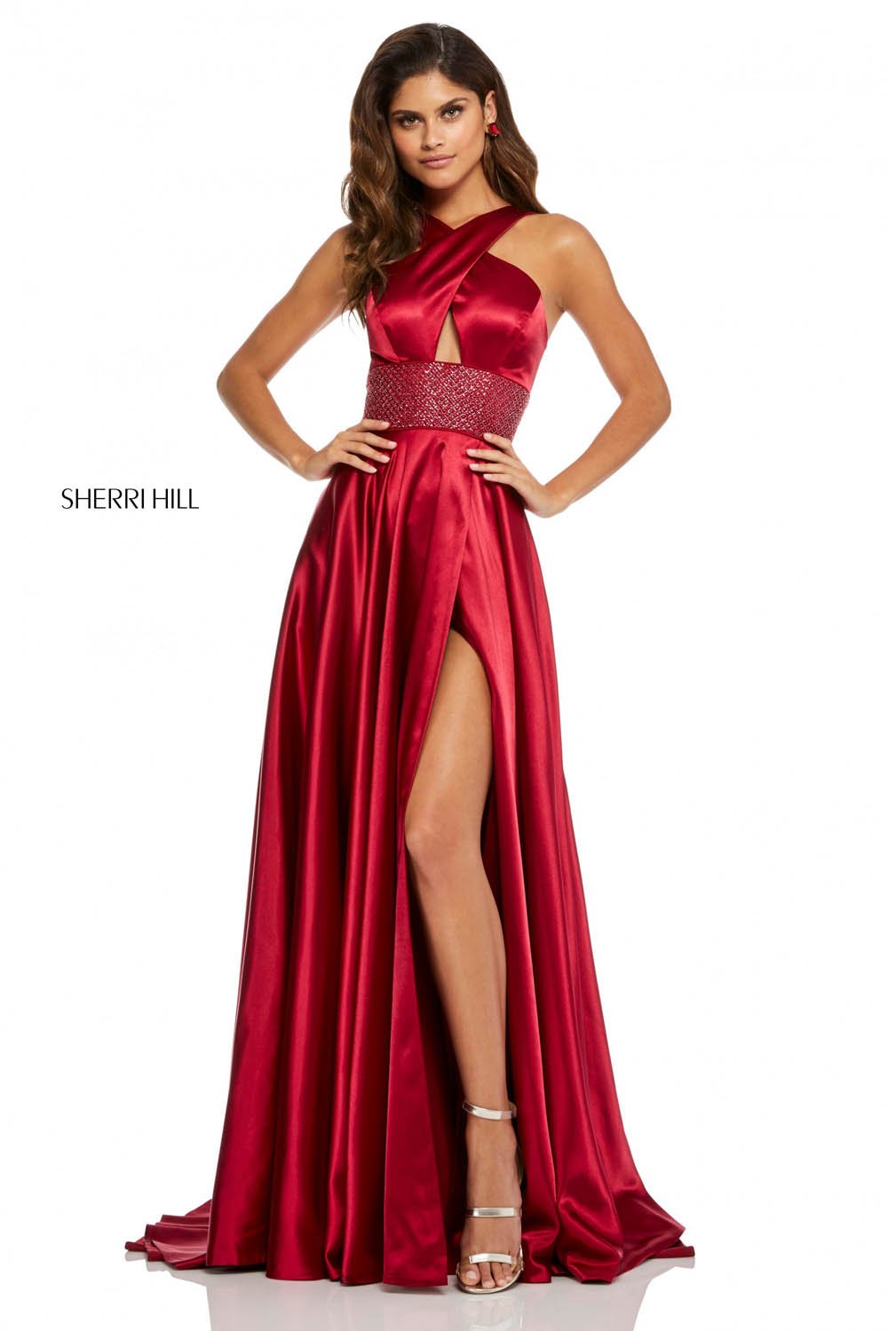 Sherri Hill 52566 dress images in these colors: Red, Royal, Emerald, Wine, Aqua, Lilac.