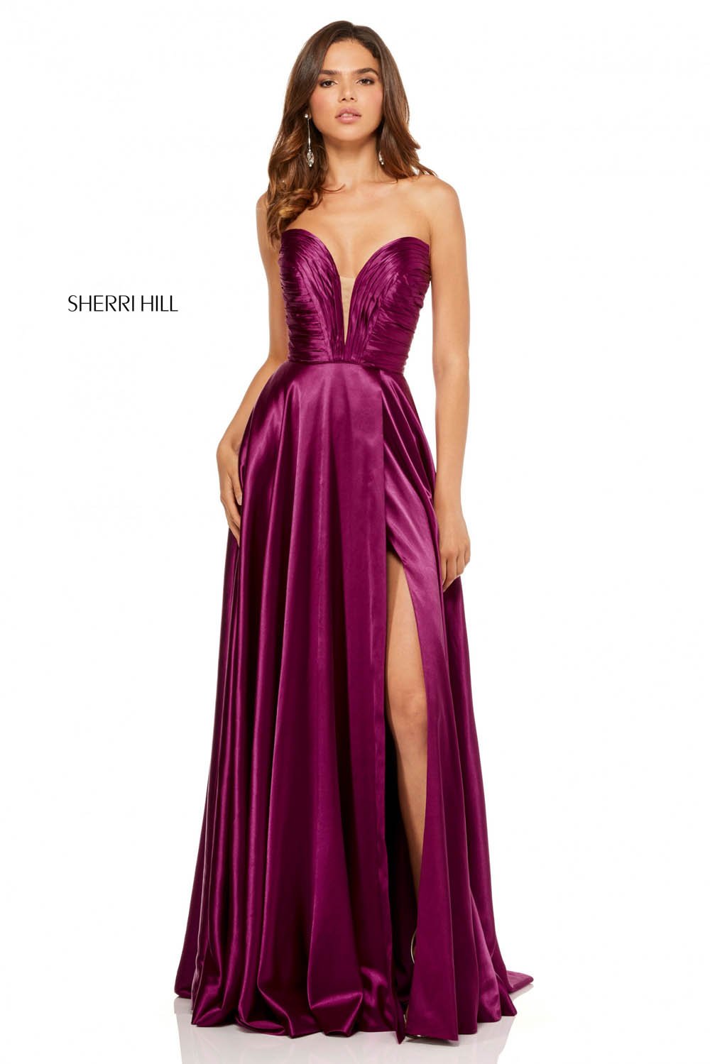 Sherri Hill 52569 dress images in these colors: Red, Emerald, Royal, Purple, Plum, Wine.