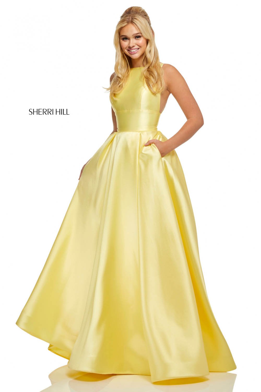 Sherri Hill 52572 dress images in these colors: Yellow, Light Blue, Mocha, Black, Red, Turquoise, Emerald.
