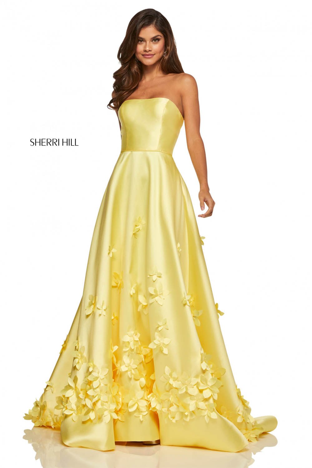 Sherri Hill 52582 dress images in these colors: Lilac, Light Blue, Pink, Red, Yellow, Ivory, Coral.