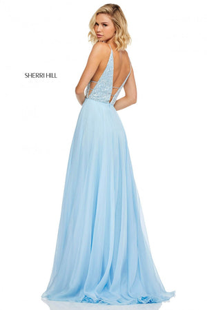 Sherri Hill 52589 dress images in these colors: Nude, Coral, Light Blue, Blush, Black, Yellow, Periwinkle, Light Green, Red.