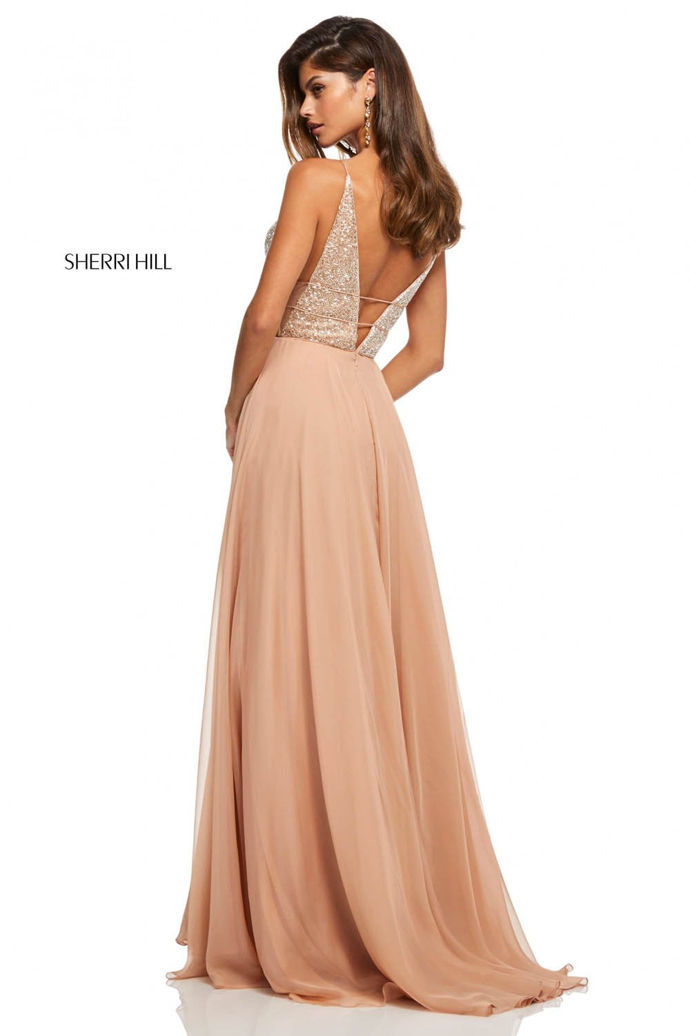 Sherri Hill 52589 dress images in these colors: Nude, Coral, Light Blue, Blush, Black, Yellow, Periwinkle, Light Green, Red.