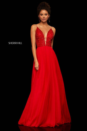 Sherri Hill 52589 dress images in these colors: Nude, Coral, Light Blue, Blush, Black, Yellow, Periwinkle, Light Green, Red.