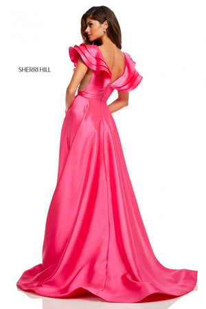 Sherri Hill 52595 dress images in these colors: Black, Orange, Red, Emerald, Yellow, Hot Pink, Lilac, Turquoise, Light Blue.