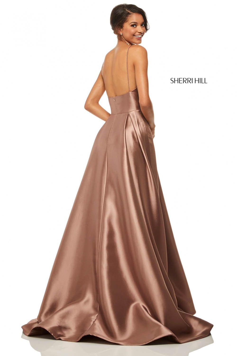 Sherri Hill 52597 dress images in these colors: Emerald, Coral, Navy, Yellow, Red, Blush, Black, Violet, Light Blue, Mocha.