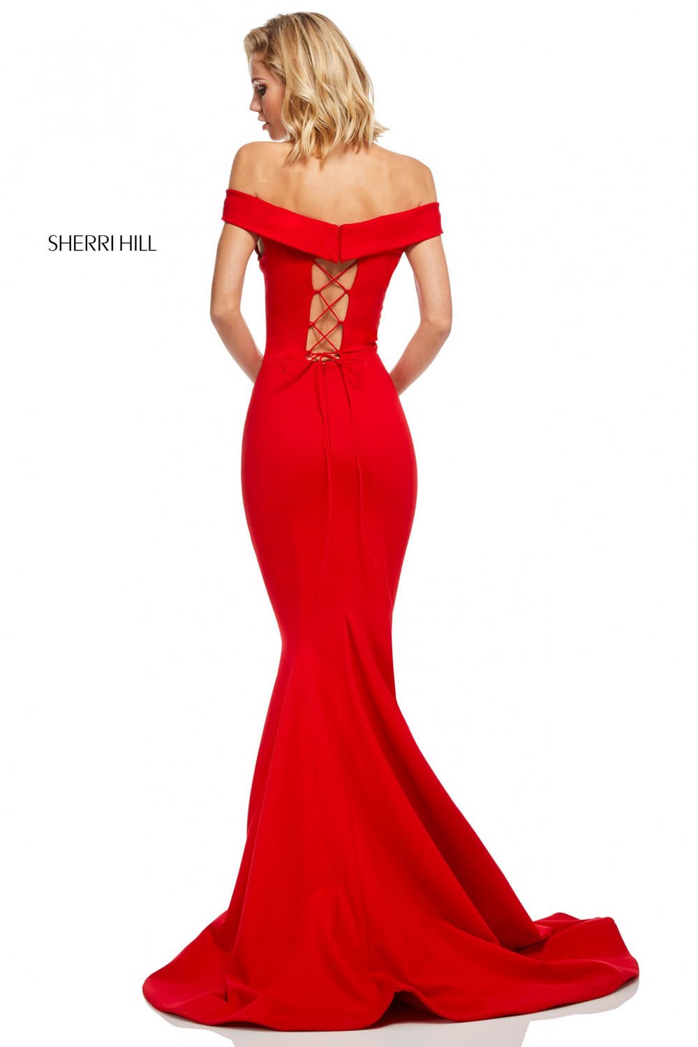 Sherri Hill 52607 dress images in these colors: Black, Red, Navy, Wine, Emerald, Light Blue, Yellow, Ivory.