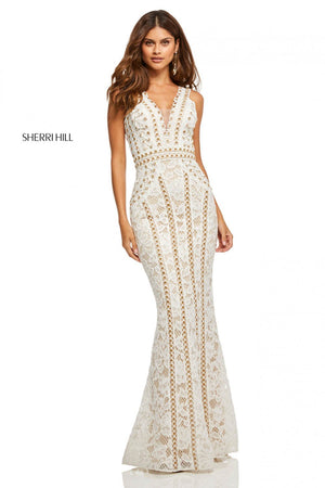 Sherri Hill 52611 dress images in these colors: Ivory Nude, Black.