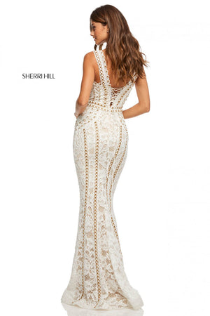 Sherri Hill 52611 dress images in these colors: Ivory Nude, Black.