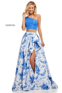 Sherri Hill 52617 dress images in these colors: Blue Ivory Print.