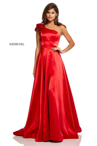 Sherri Hill 52619 dress images in these colors: Red, Navy, Lilac, Emerald, Yellow, Magenta, Light Blue, Ivory.