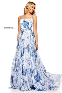 Sherri Hill 52621 dress images in these colors: Ivory Blue Print.