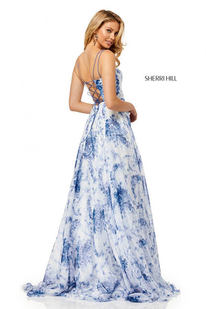 Sherri Hill 52621 dress images in these colors: Ivory Blue Print.