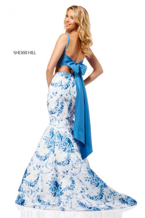 Sherri Hill 52622 dress images in these colors: Blue Ivory Print.