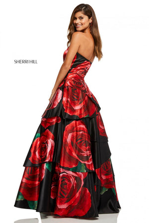 Sherri Hill 52624 dress images in these colors: Black Red Print.