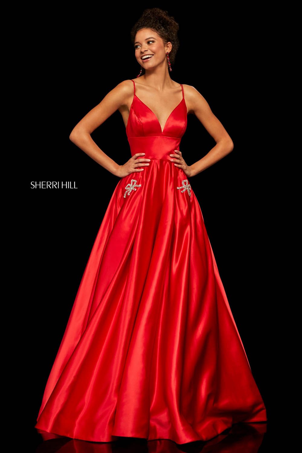 Sherri Hill 52629 dress images in these colors: Red, Dark Coral, Light Blue, Blush, Ivory, Orange, Emerald, Yellow, Royal, Bright Pink, Navy, Black.