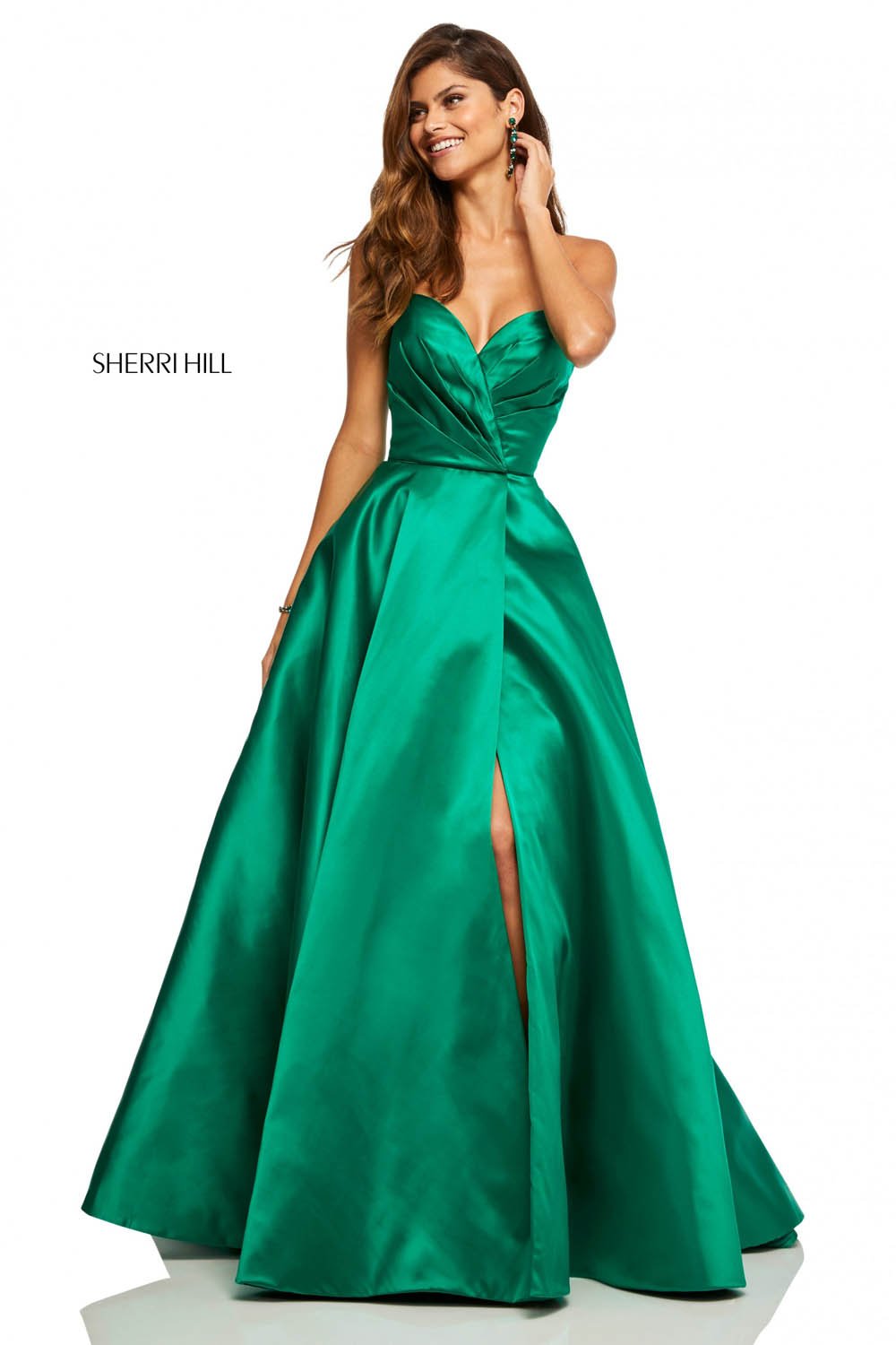 Sherri Hill 52631 dress images in these colors: Navy, Aqua, Light Blue, Purple, Fuchsia, Royal, Yellow, Peach, Emerald, Peacock, Red.