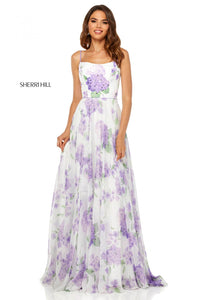 Sherri Hill 52636 dress images in these colors: Ivory Lilac Print.