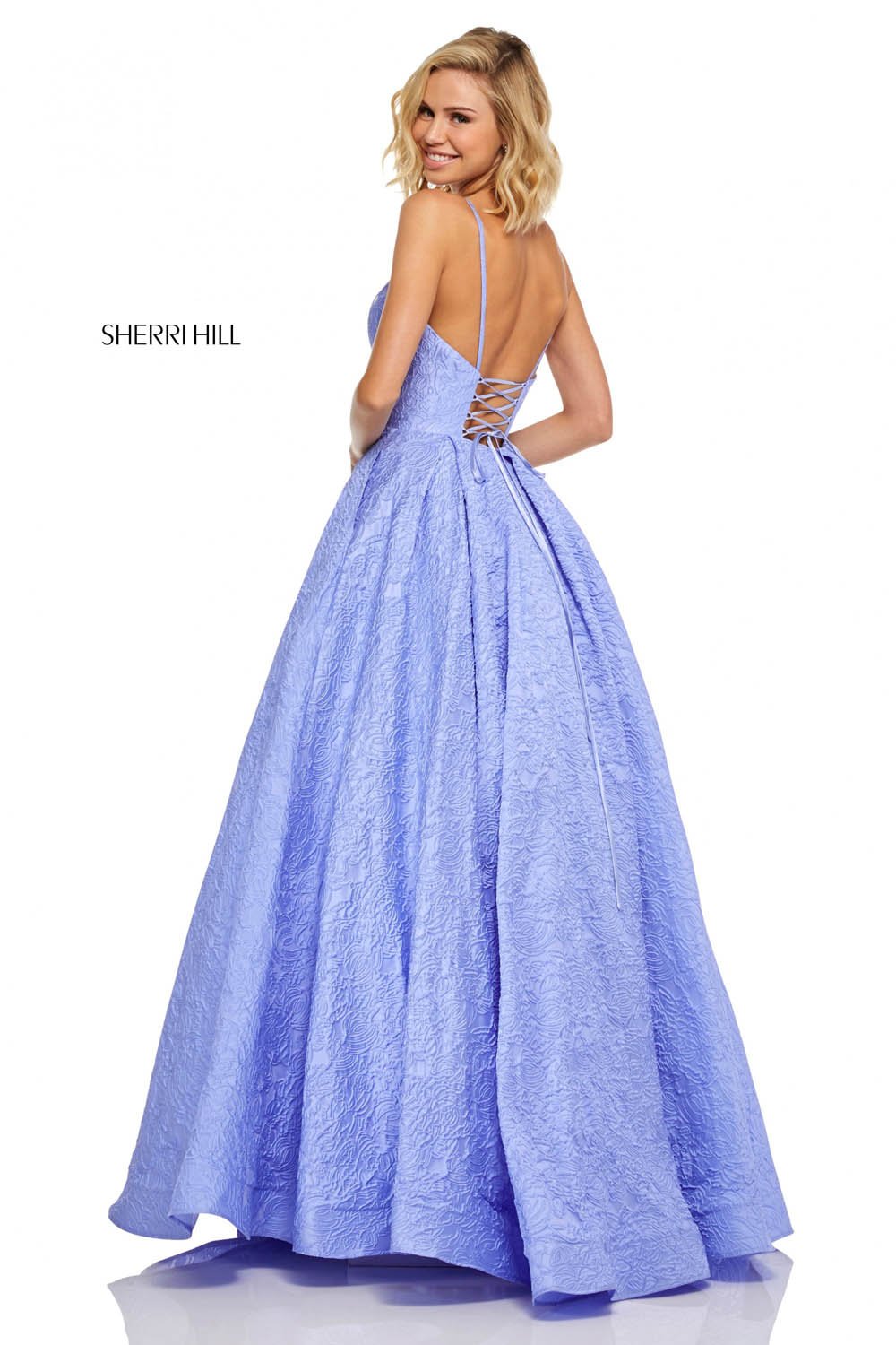 Sherri Hill 52641 dress images in these colors: Ivory, Periwinkle, Pink.