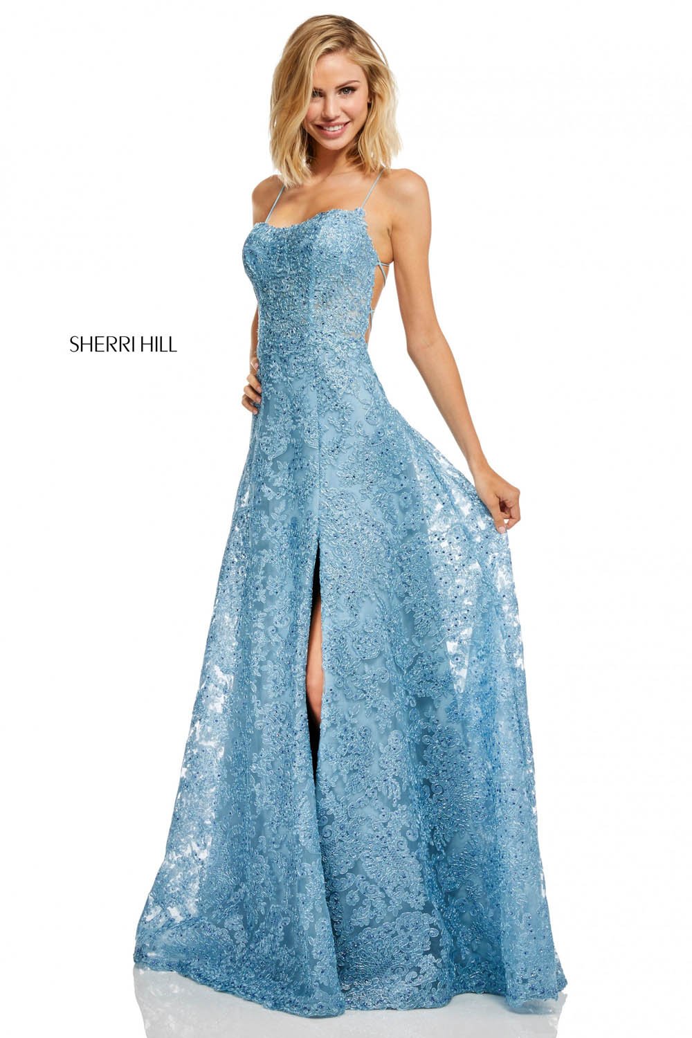 Sherri Hill 52646 dress images in these colors: Ivory, Light Blue, Rose Gold, Gold, Wine, Black.