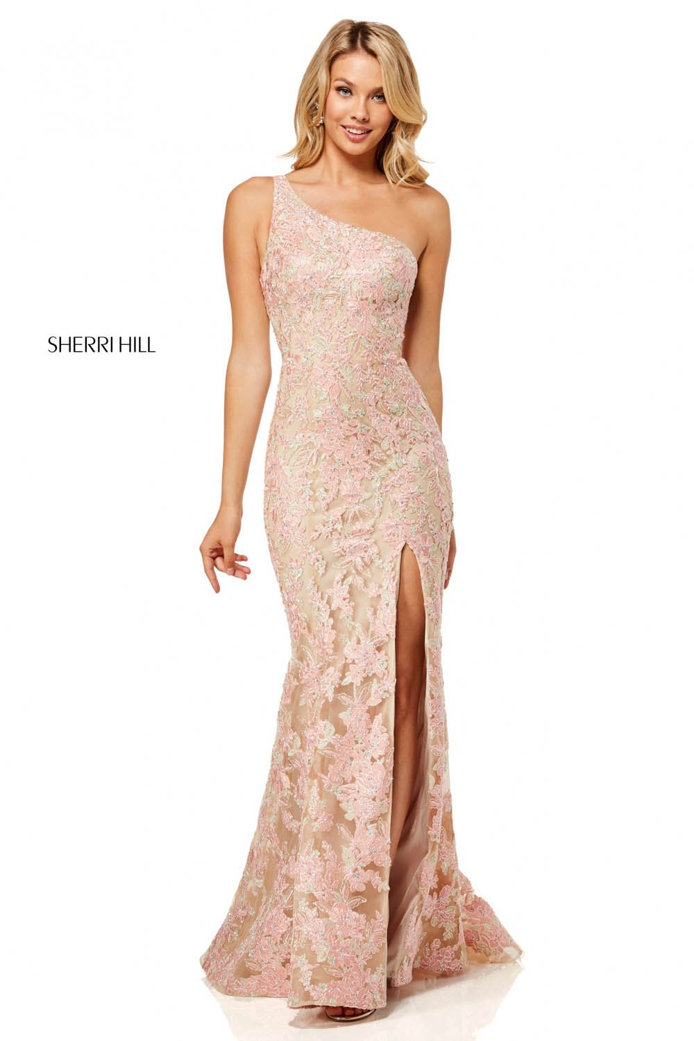Sherri Hill 52654 dress images in these colors: Nude Peach.