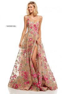 Sherri Hill 52658 dress images in these colors: Nude Fuchsia.