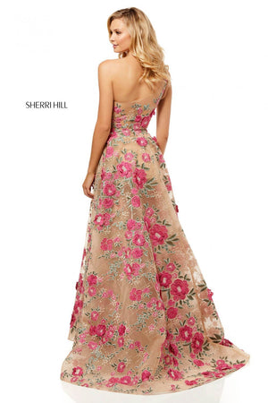 Sherri Hill 52658 dress images in these colors: Nude Fuchsia.