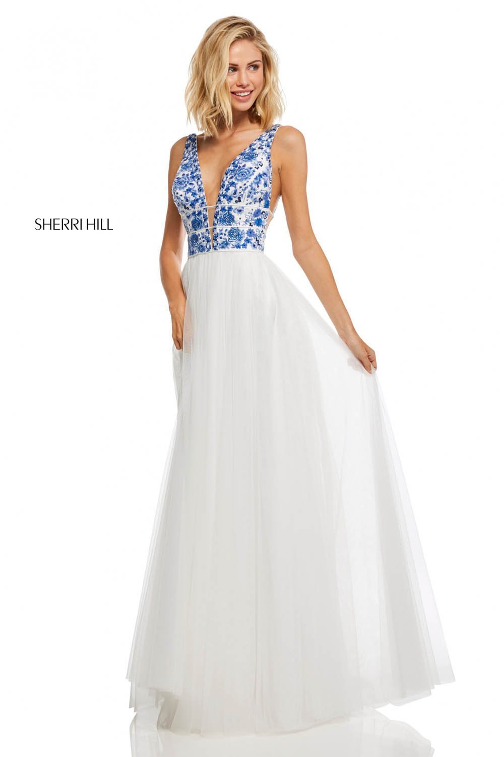 Sherri Hill 52672 dress images in these colors: Ivory Coral, Ivory Aqua, Ivory Blue, Nude Aqua, Nude Coral, Nude Blue.