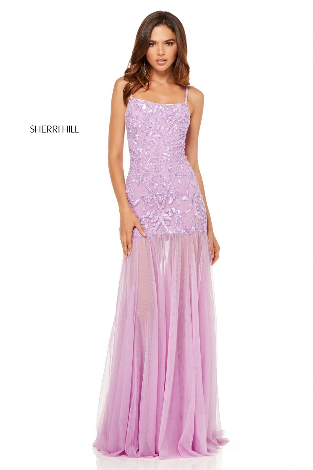 Sherri Hill 52677 dress images in these colors: Lilac, Ivory, Light Pink, Aqua, Light Blue, Light Yellow, Coral.