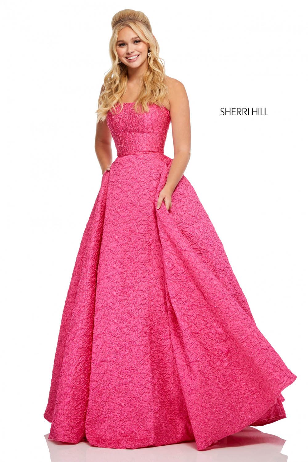 Sherri Hill 52681 dress images in these colors: Fuchsia, Periwinkle, Ivory, Black, Rose.