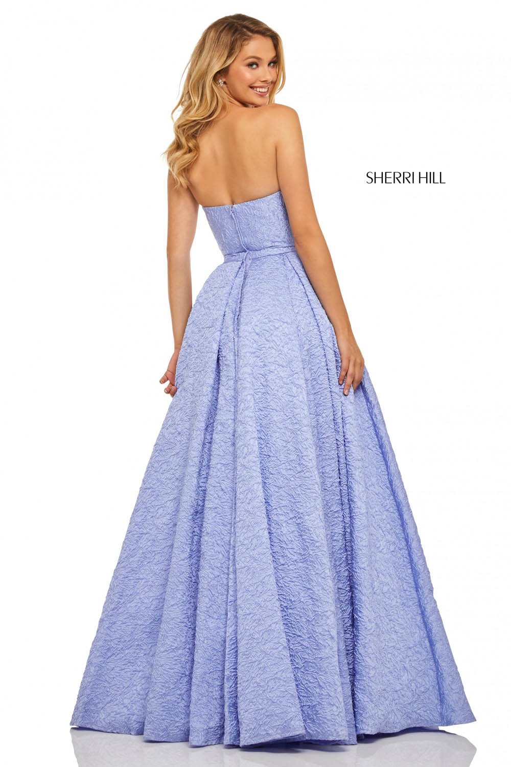 Sherri Hill 52681 dress images in these colors: Fuchsia, Periwinkle, Ivory, Black, Rose.