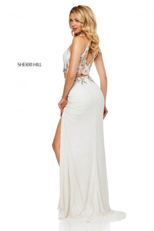 Sherri Hill 52682 dress images in these colors: Ivory Pink, Nude Silver, Light Yellow, Nude Aqua, Navy Blush.