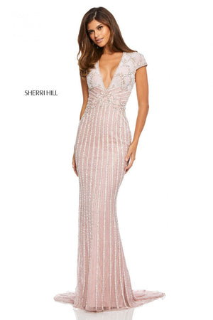 Sherri Hill 52685 dress images in these colors: Pink Silver Ivory, Light Blue Silver, Ivory Silver, Nude Silver.