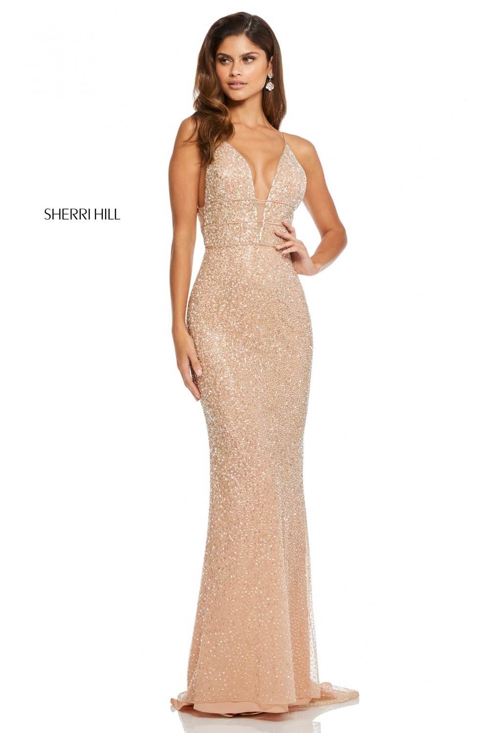 Sherri Hill 52689 dress images in these colors: Ivory, Blush, Light Blue, Yellow, Black, Red, Nude.