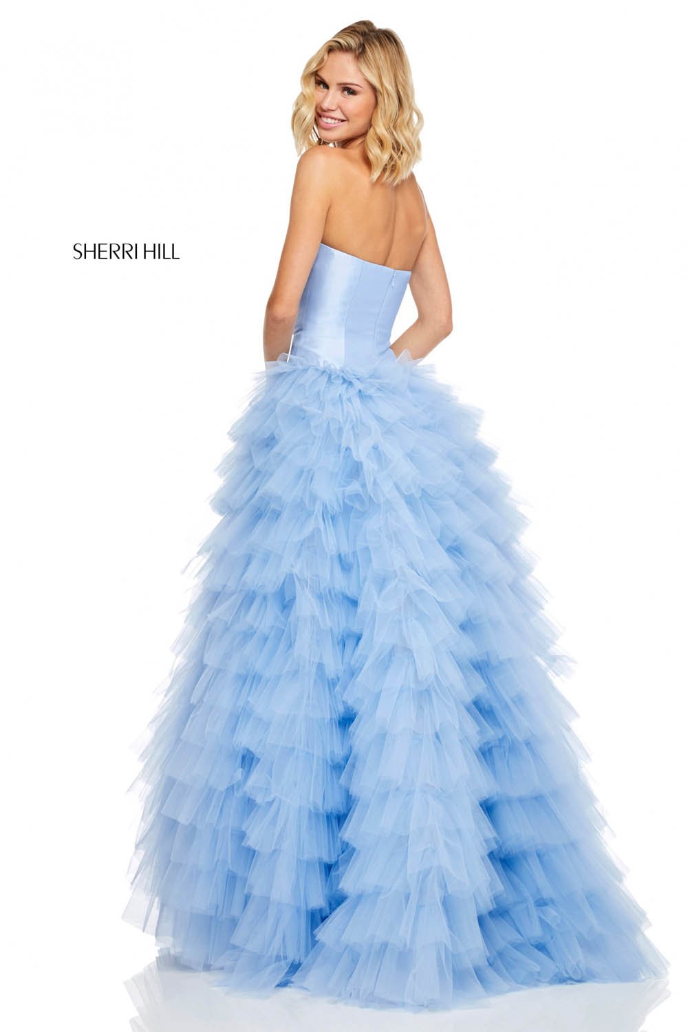 Sherri Hill 52690 dress images in these colors: Light Blue, Yellow, Black, Blush.